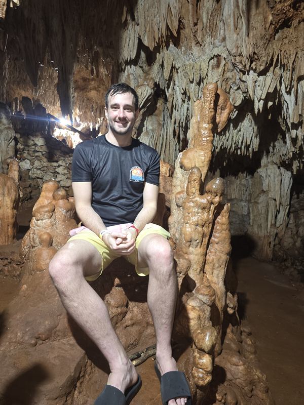 Mickey exploring a cave